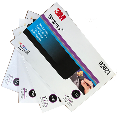 3M Wetordry Sheet, 1000/1200/1500/2000 grit, 5 1/2 in x 9 in
