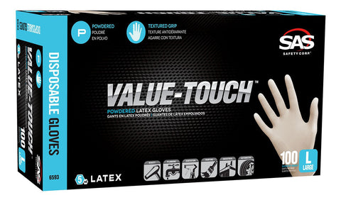 Value-Touch Latex Disposable Glove, Powdered (100/BOX), 6593